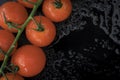 ripe cherry tomatoes on a branch on a dark slate table Royalty Free Stock Photo