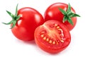 Ripe cherry tomatoes isolated on white background. Macro shot. Popular worldwide product as ingredient in many Mediterranean