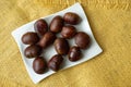 Ripe chestnuts close up. Raw Chestnuts for Christmas. Royalty Free Stock Photo