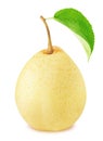 Ripe chinese pear with green leaf isolated Royalty Free Stock Photo