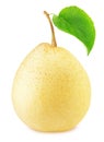 Ripe chinese pear with green leaf isolated Royalty Free Stock Photo