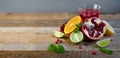 Ripe Citrus Fruit on the Old Wooden Table. Orange, Lime, Lemon Mint. Healthy Food. Summer Background. Royalty Free Stock Photo