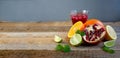 Ripe Citrus Fruit on the Old Wooden Table. Orange, Lime, Lemon Mint. Healthy Food. Summer Background. Royalty Free Stock Photo