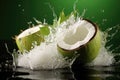 Ripe Coconut Descending, Creating a Refreshing Water Splash - Journey into the heart of a tropical paradise as a luscious coconut