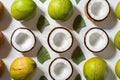 Ripe coconuts and half coconut displayed on a white background Royalty Free Stock Photo