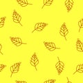 Ripe colored spike pattern seamless, brown spikelet on yellow background. Sheaf of ears of wheat spikelet illustration