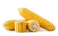 Ripe corn and pieces on a white background. Isolated Royalty Free Stock Photo