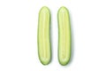 Ripe cucumber halves isolated on white background Royalty Free Stock Photo