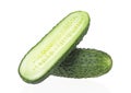 Ripe cucumbers isolated on white background. Fresh green cucumbers and slice Royalty Free Stock Photo