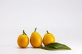 Ripe Cumquat or Kumquat fruit on white background Royalty Free Stock Photo
