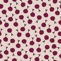 Ripe dark red cherry hand drawn vector illustration. Vintage berries in flat style seamless pattern for fabric. Royalty Free Stock Photo