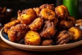 Ripe deep fried african nigerian plantains local staple food served as meals with sauce or as a side dish in Nigeria, and other