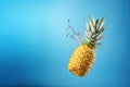 Ripe delicious pineapple with a splash of water. Creative fruit