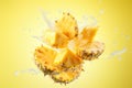 Ripe delicious pineapple with a splash of water. Creative fruit