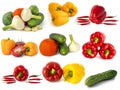 Ripe delicious vegetables chili peppers cabbage broccoli tomatoes bell peppers onions cucumbers garlic on a white background Royalty Free Stock Photo