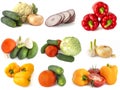 Ripe delicious vegetables chili peppers cabbage broccoli tomatoes bell peppers onions cucumbers garlic on a white background Royalty Free Stock Photo