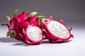 Ripe dragon fruit, pitaya or pitahaya on white background, fruit healthy concept. AI generated Royalty Free Stock Photo