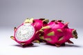 Ripe dragon fruit, pitaya or pitahaya on white background, fruit healthy concept. AI generated Royalty Free Stock Photo