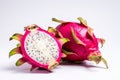 Ripe dragon fruit, pitaya or pitahaya on white background, fruit healthy concept. AI generated Royalty Free Stock Photo