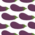 Ripe eggplants seamless pattern. Violet aubergines wallpaper