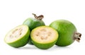 Ripe feijoa and two halves on a white background. Isolated. Royalty Free Stock Photo