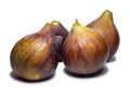 Ripe figs on a white background. Several figs. Southern fruit isolate. Purple fruit