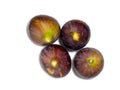 Ripe figs on a white background. Several figs. Southern fruit isolate. Purple fruit. Healthy diet