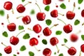 Ripe fresh cherries fall on white background. Berry background. Summer berries texture. Copy Space Royalty Free Stock Photo