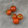 Ripe Fresh Cherry Tomatoes on Coarse Fabric