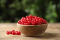 Ripe fresh cranberry in bowl on wooden table Royalty Free Stock Photo