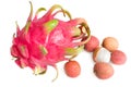 Ripe fresh dragon-fruit and lichi