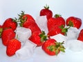 Ripe fresh red Strawberry frozen with white ice cubes on a white background Royalty Free Stock Photo