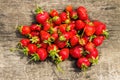 Ripe fresh strawberries on rustic wooden background. Top view Royalty Free Stock Photo