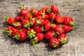 Ripe fresh strawberries on rustic wooden background. Top view Royalty Free Stock Photo