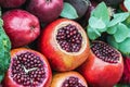 Ripe fruit pomegranate, apple and beautiful roses in still life