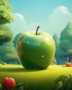 A ripe giant green apple during a bright day