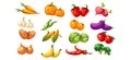 Ripe glossy coloful vegetables and fruits, game user interface element for video computer games vector Illustration Royalty Free Stock Photo