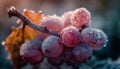 Ripe grape bunch on wet leaf macro generative AI Royalty Free Stock Photo