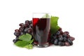 Ripe grape and glass of juice isolated on white Royalty Free Stock Photo
