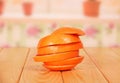 Ripe grapefruit, cut into circles, folded as one closeup on the Royalty Free Stock Photo