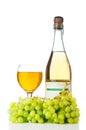 Ripe grapes, wine glass and bottle Royalty Free Stock Photo
