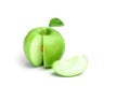 Ripe green apple with leaf and slice isolated on a white background with clipping path Royalty Free Stock Photo