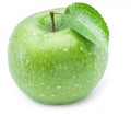 Ripe green apple with water drops on it. Royalty Free Stock Photo