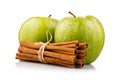 Ripe green apples with cinnamon sticks isolated Royalty Free Stock Photo