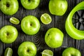 Ripe green apples dark wooden table background top view pattern Royalty Free Stock Photo