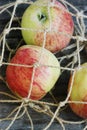 Ripe green apples in a string bag Royalty Free Stock Photo