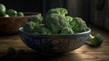 Ripe green cauliflower and broccoli. Dark wood background. Generative ai