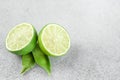 Ripe green lime citrus fruit with leaf