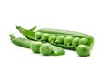 Ripe green peas on a white background. An isolated object. Royalty Free Stock Photo