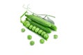 Ripe green peas on a white background. An isolated object. Royalty Free Stock Photo